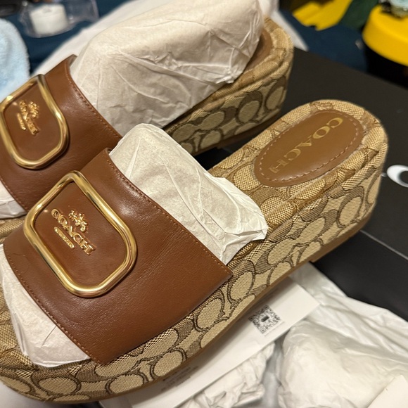 Coach Brown Signature Mules with Gold Accent - Picture 12 of 13